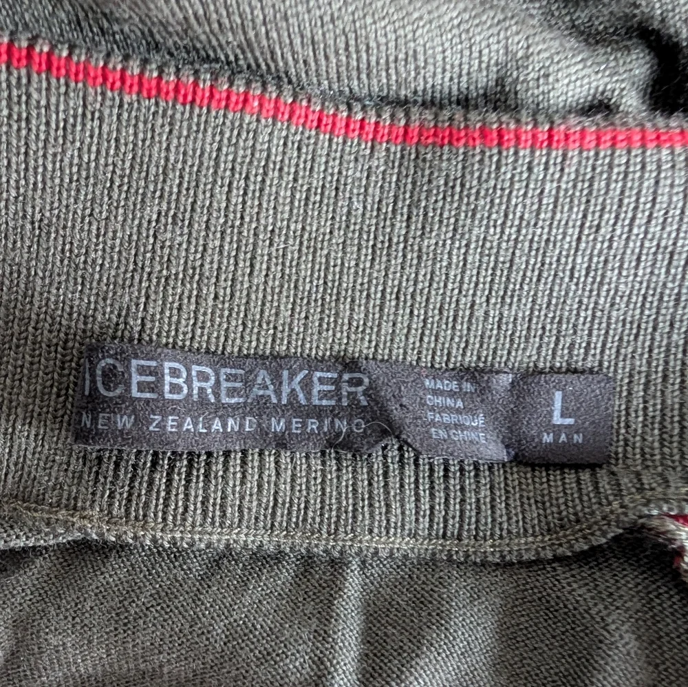 Icebreaker Wool Green Red Detail Full Zip Knit Cardigan Sweater - L